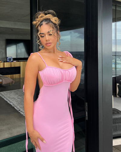 Backless Ruched V Bodycon Spaghetti Strap Maxi Dress