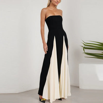 Lente Off Schouder Avondjurken Vrouwen Sexy Tube Top Kleur Geblokkeerd Patchwork Lange Jurk Zomer Mouwloze Backless Party Gown